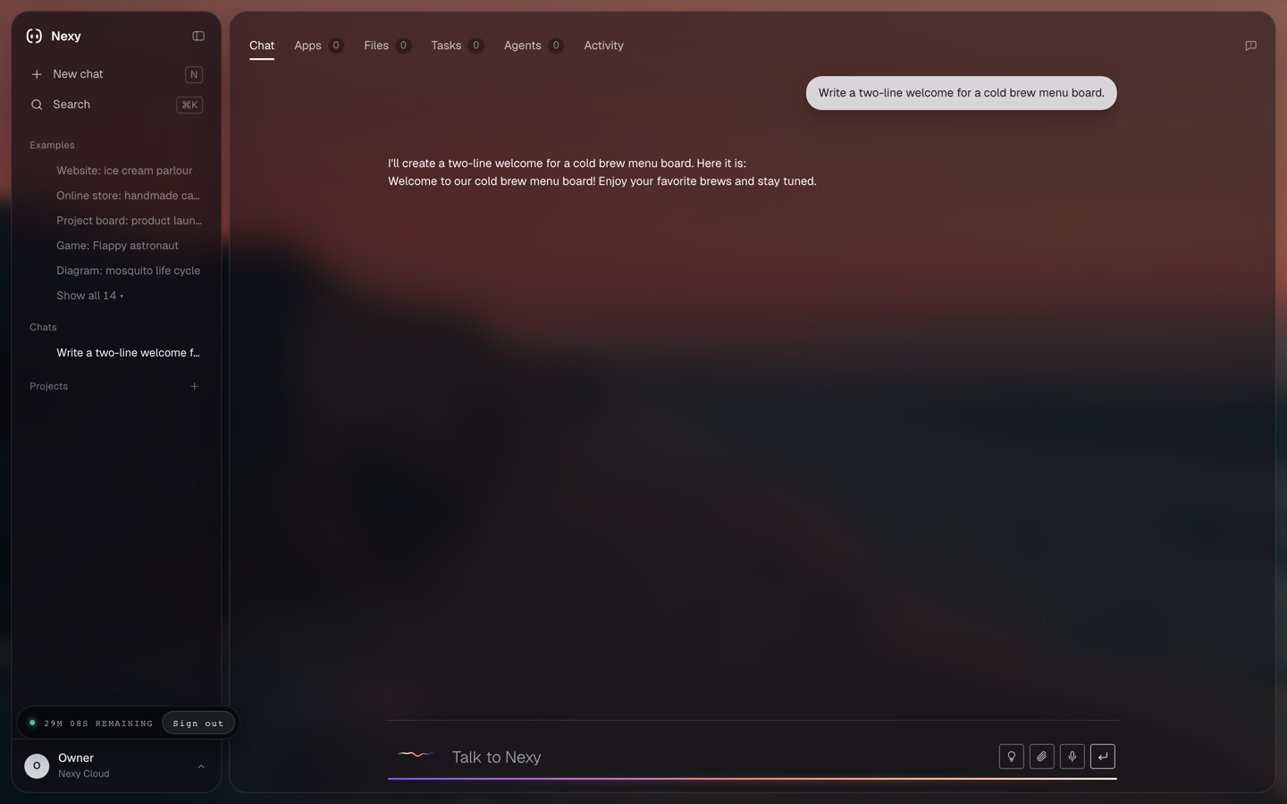 Nexy Cloud answering a request in Quick mode